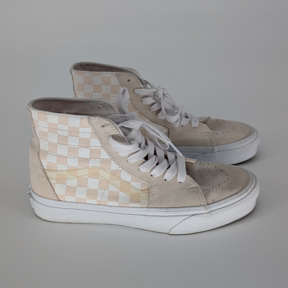 Vans Sk8-Hi Checkerboard High Top Sneakers | Size 9 | Cream White Suede Canvas - Picture 5 of 14